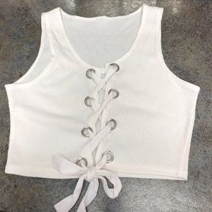 White lace up crop top